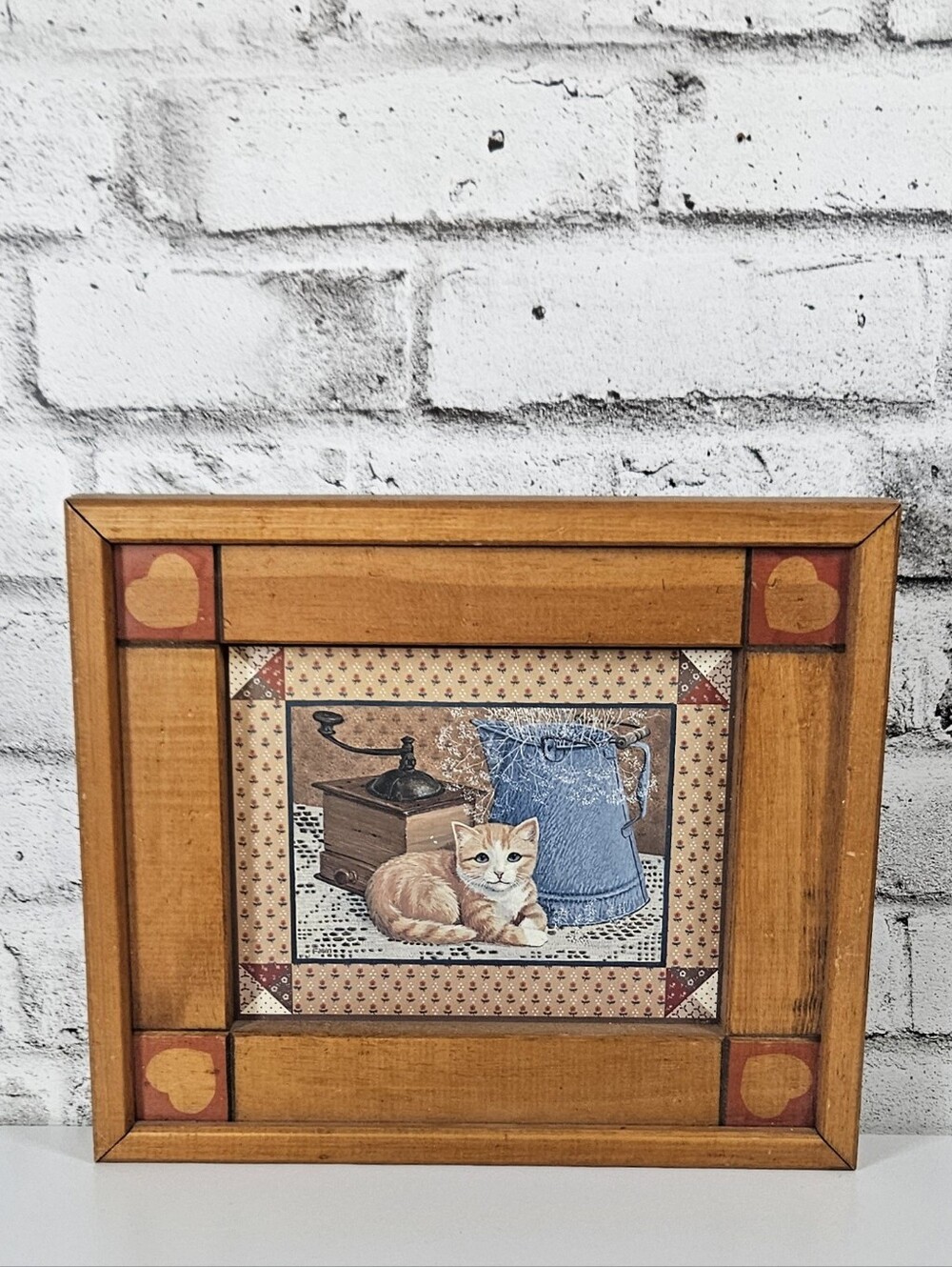 Vintage Country Cat Wall Art Rustic Wood Heart Frame Farmhouse Decor